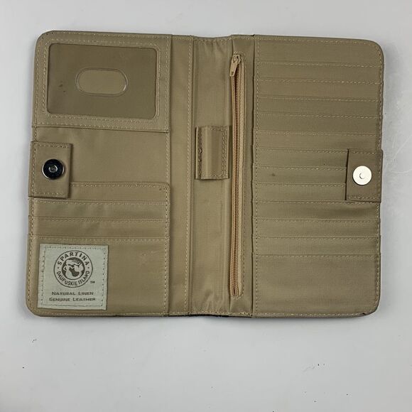 Spartina Daufuskie Island Black Leather & Tan Linen Clutch Wallet - Picture 4 of 8